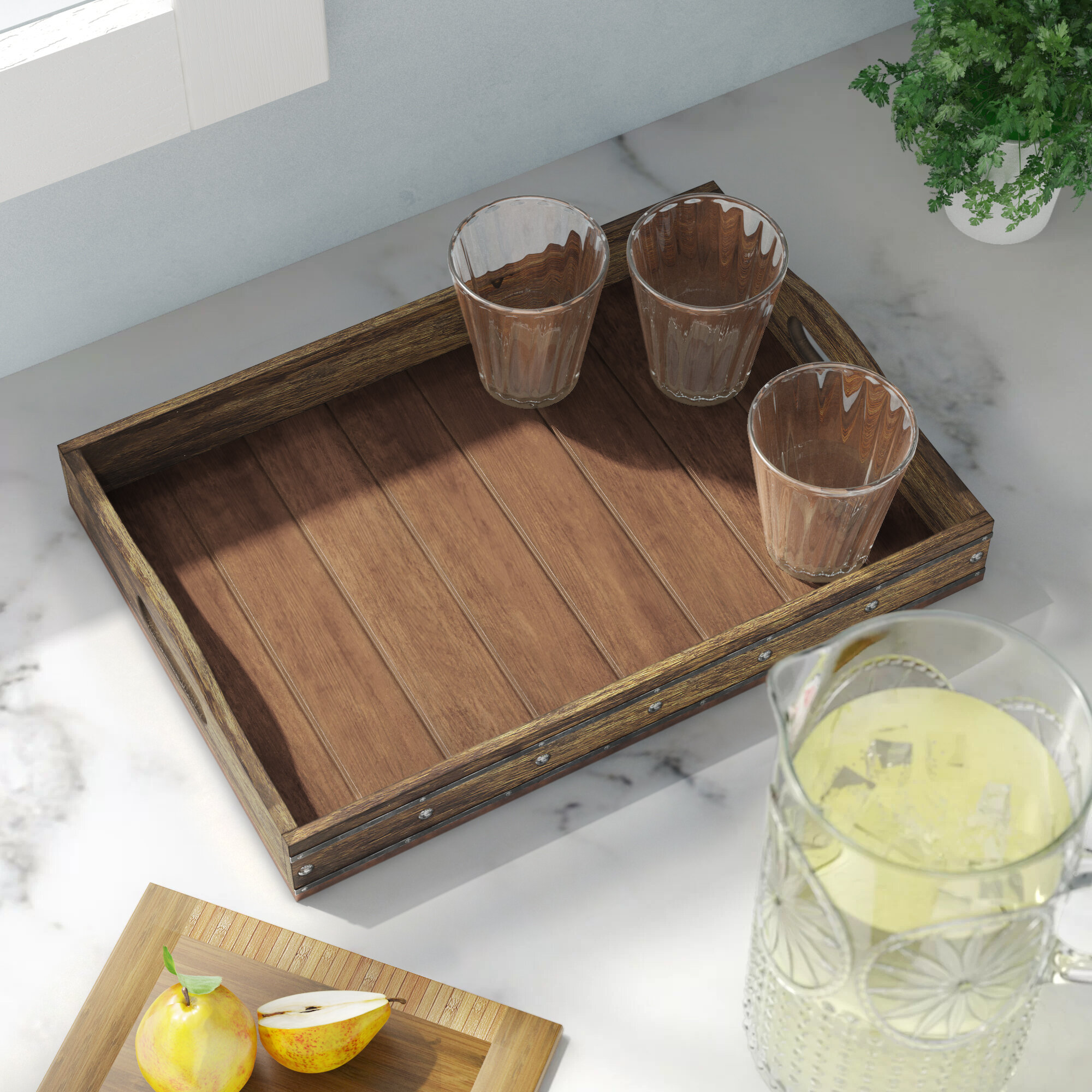 rectangular wooden tray