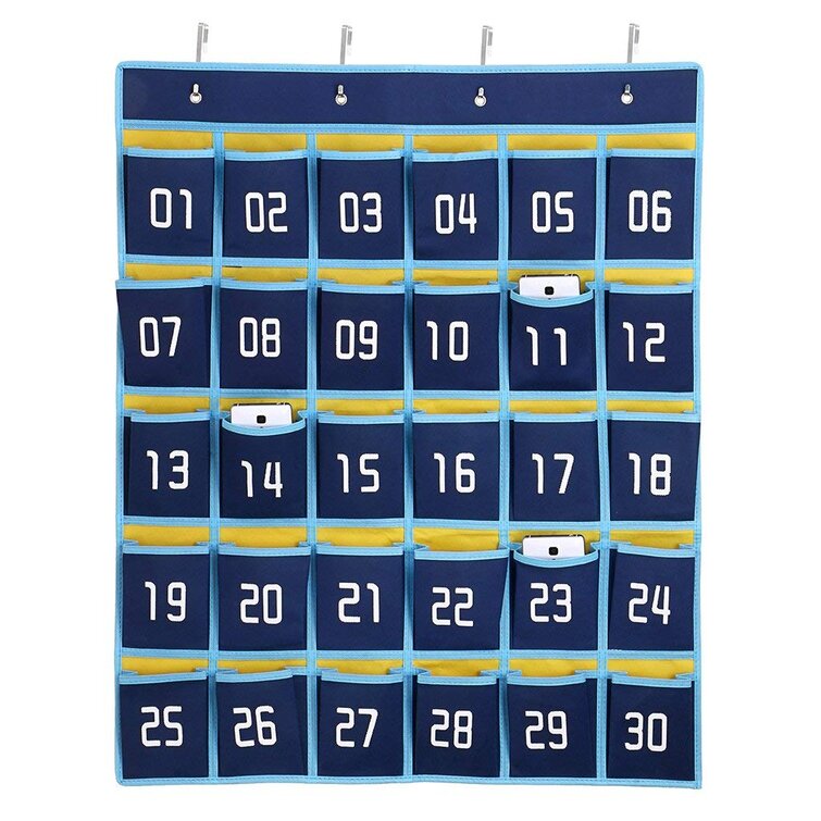 Numbered Classroom Pocket Chart Cell Phones Holder Wall Door Hanging 