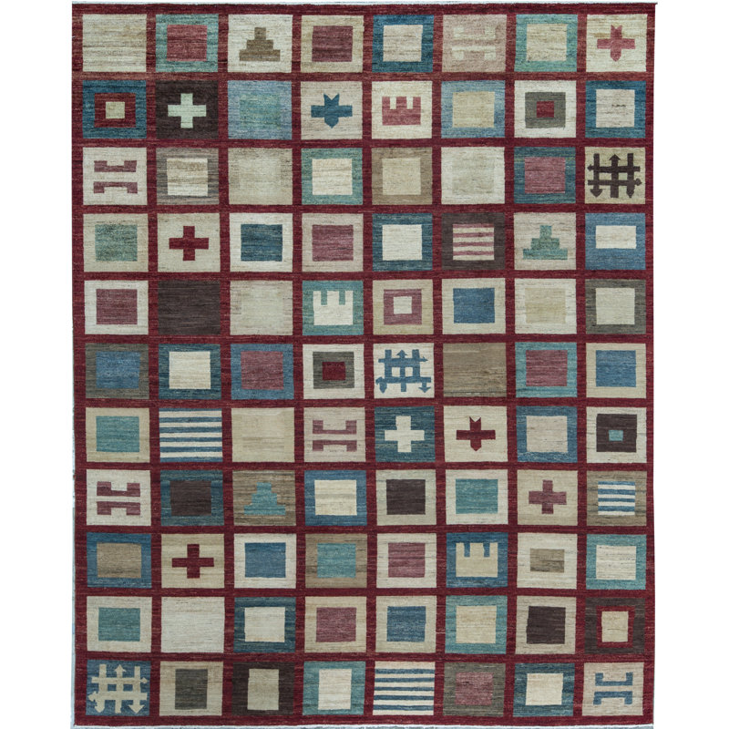 Bokara Rug Co Inc Pakistan Gabeh Geometric Hand Knotted Wool Red Area Rug Wayfair