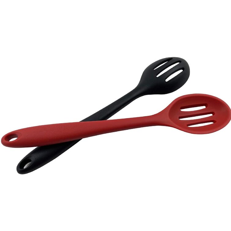 Black and Red Silicone Mixing Spoons Set Heat Resistant Silicone Baking Serving Spoon Non-Stick Silicone Spoon for Cooking & Baking 2 Pcs Silicone Spoon Silicone Serving Spoon