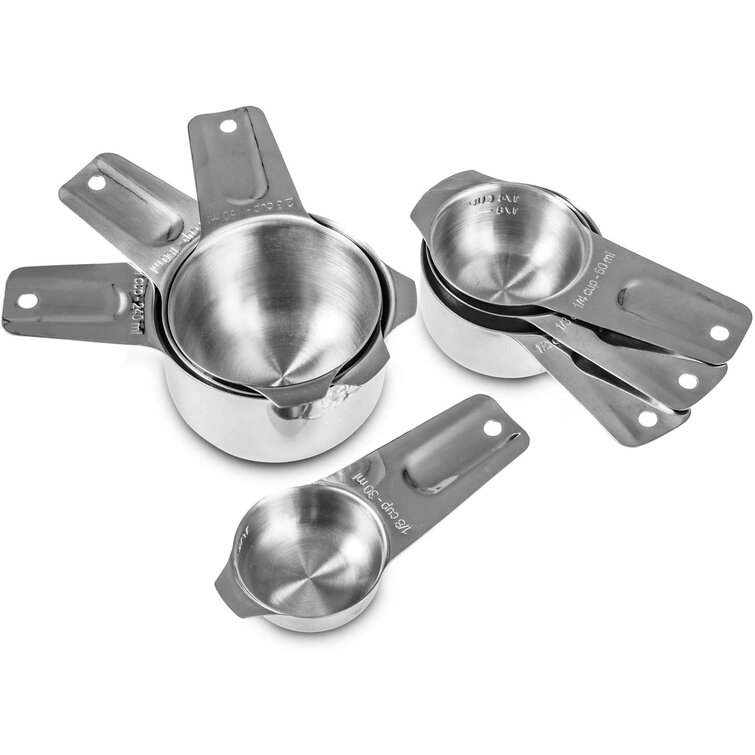 Set of 7 Heavy Duty Measuring Cups 18/8 Stainless Steel with Ring Connector 