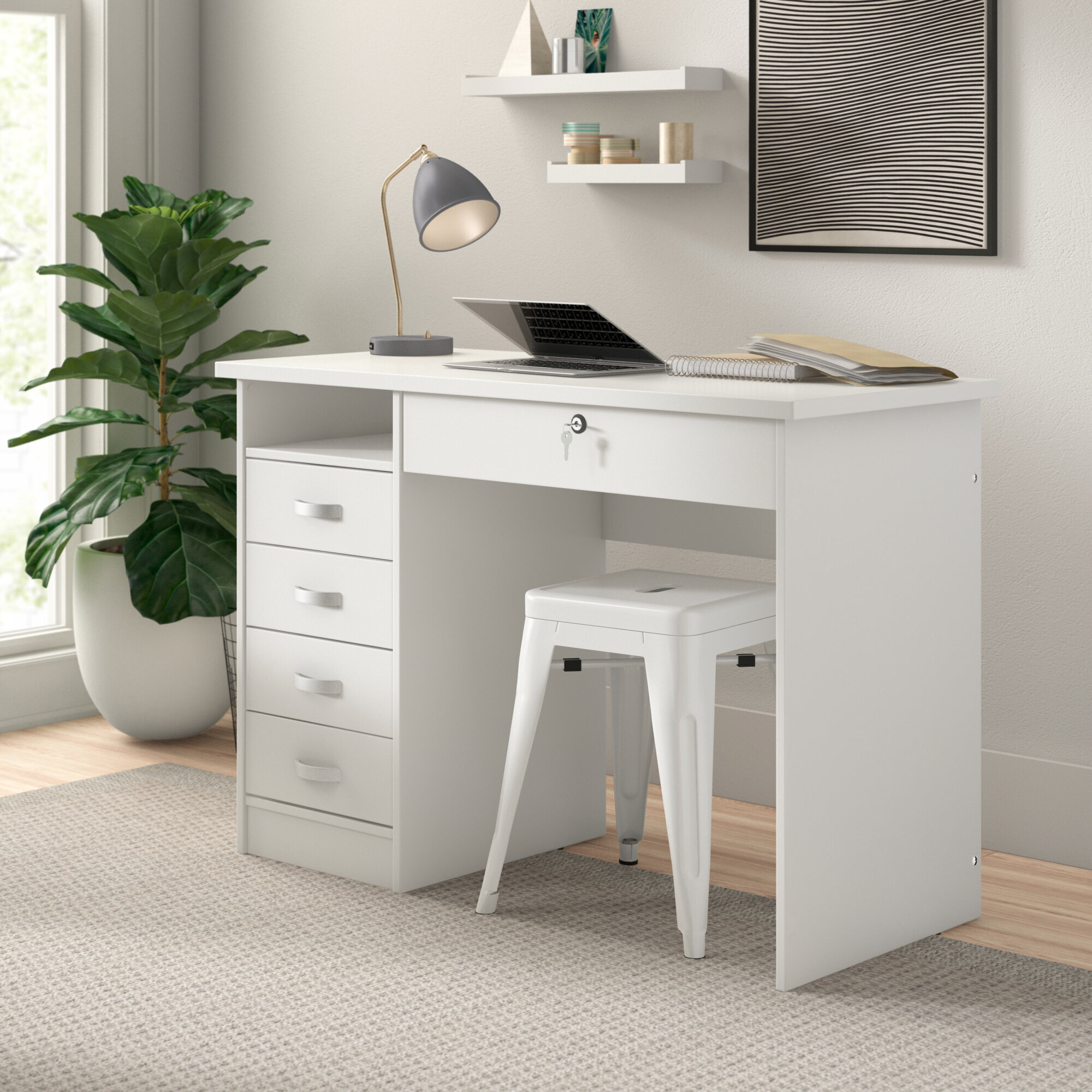 White & Chrome X-Shaped Legs Rectangular With 2 Drawers 42" x 19" x 31"H Desk 