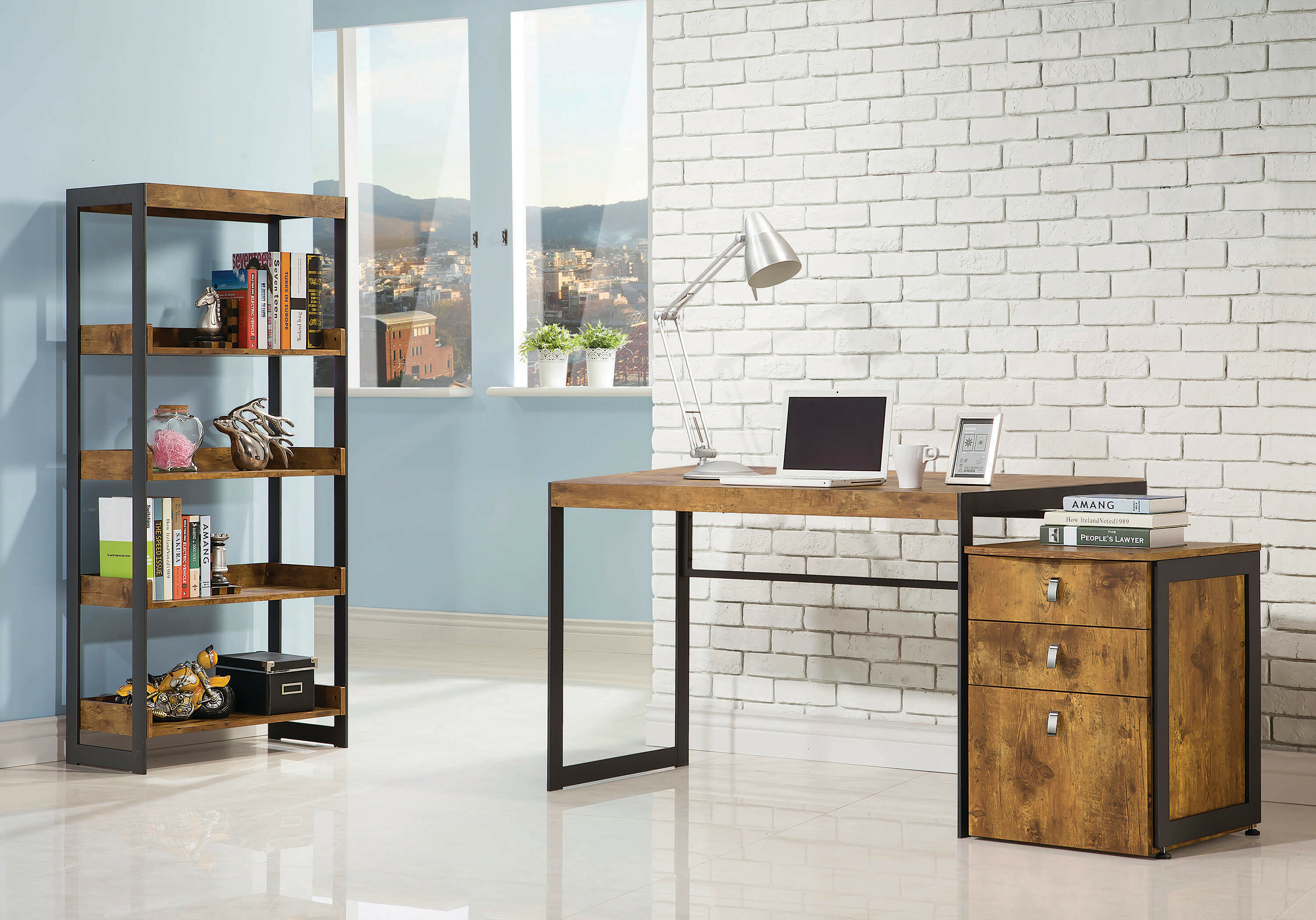 Union Rustic Roybal Writing Desk Bookcase And Filing Cabinet Set