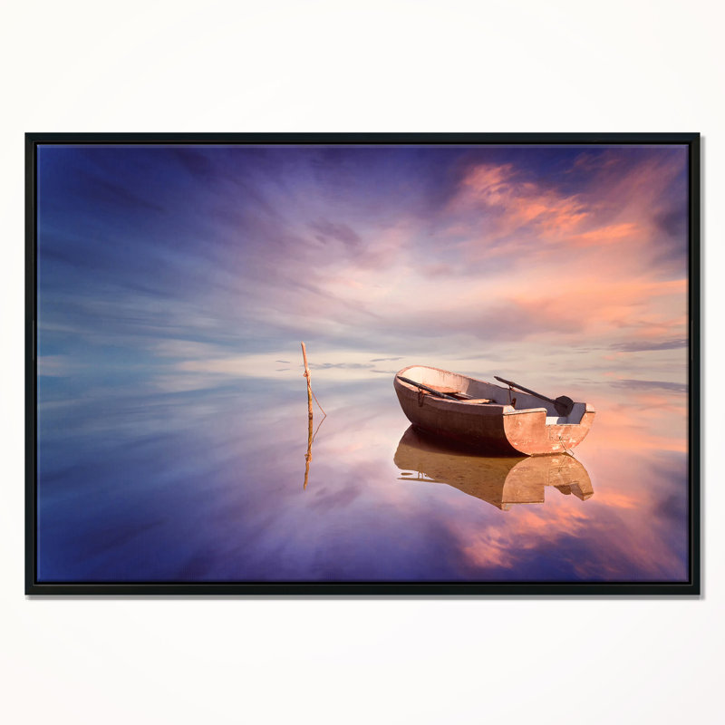 East Urban Home Seascape Lonely Boat In Colorful Sea Framed Oil