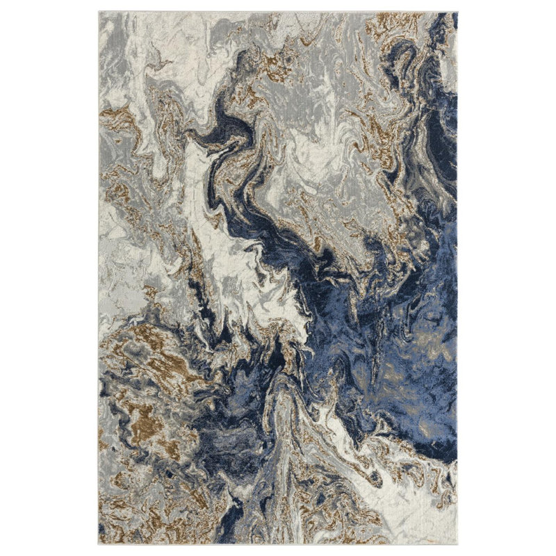 Modern Abstract Blue Gray Gold Area Rug Rug Size: 	Rectangle 8' x 10'