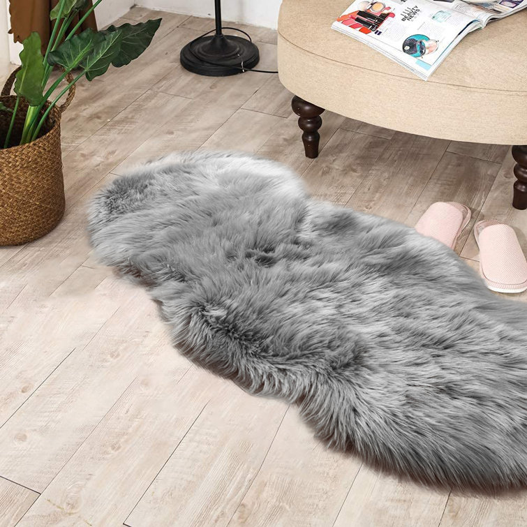 Super Soft Faux Fur Sheepskin Living Room Carpet Sink-in Area Rug Floor Mat Grey 