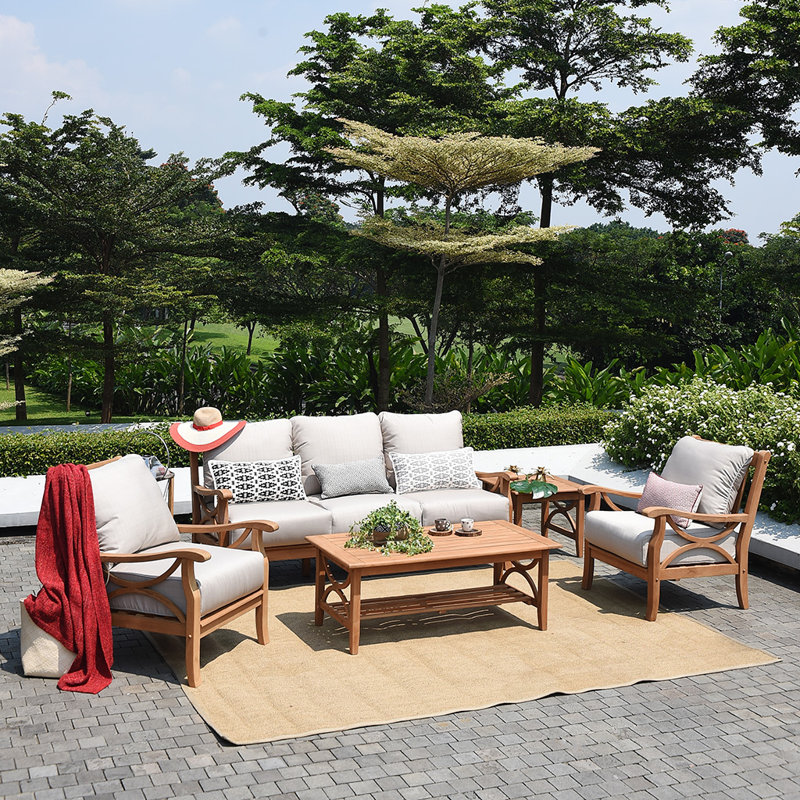 Birch Lane Brunswick 5 Piece Teak Sofa Seating Group With Cushions Reviews Wayfair