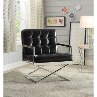 High Back Tufted Accent Chair Wayfair Shivers High Backrest Polyurethane Upholstered Metal Armchair