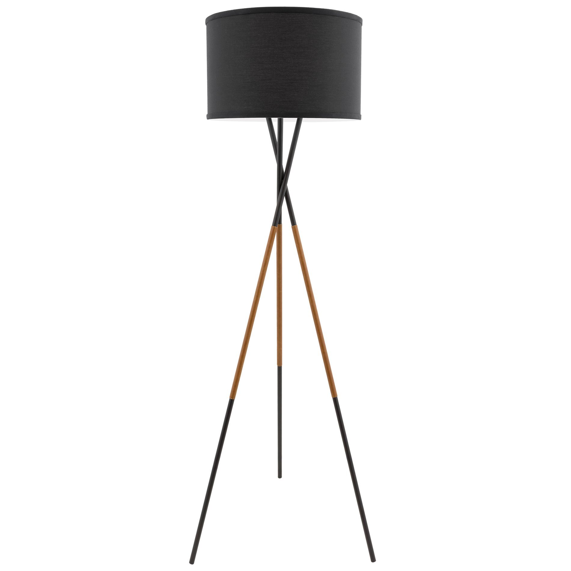 Black Finish 9W Bulb Black Drum Shade Leather Accent Legs Energy Efficient/Eco-Friendly Kira Home Sadie 61 Mid Century Modern Tripod LED Floor Lamp 