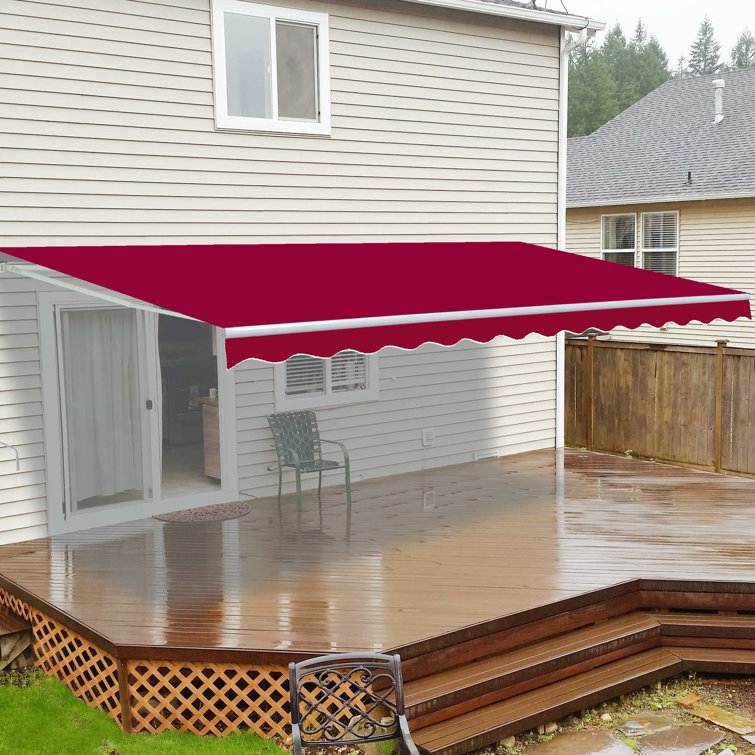 Aleko 12 W X 10 D Manual Retraction Slope Patio Awning In Burgundy Reviews Wayfair