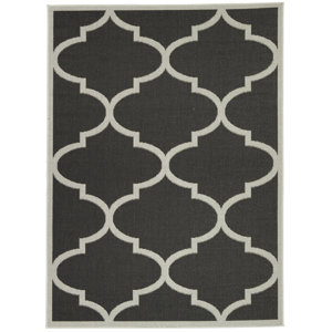 Emma Morroccan Trellis Power Loom Black Indoor/Outdoor Area Rug