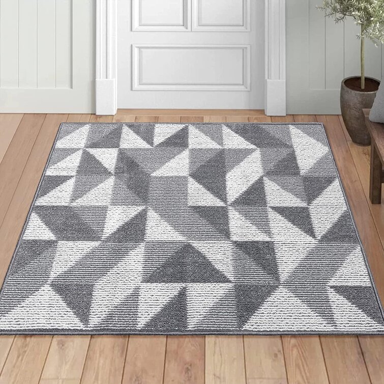 Indoor Rugs for Entryway Non Slip Absorbent Machine Washable Indoor Door mat Retro Black and White Triangle Pattern Rug for Home,Garage,Kitchen Bathroom,Sink,Office,Laundry. 