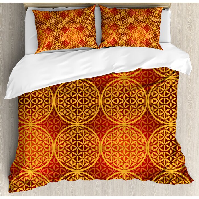 Victorian Vintage Style Flower Of Life With Medieval Tones Rococo Baroque Esoteric Motif Duvet Cover Set