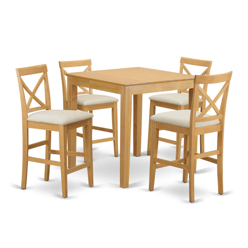 5-piece Counter Height Dining Set Red Brown and Tan