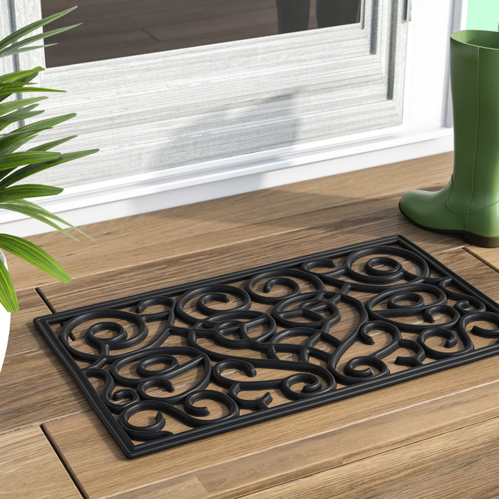 Godines Heart Wrought Iron Rubber 30 In X 18 In Non Slip Outdoor Door Mat