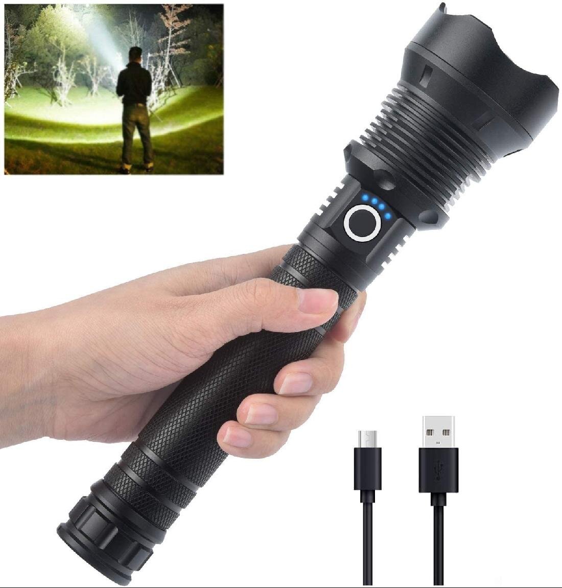 Batteries Included IPX5 Waterproof LED Flashlight Zoomable Rechargeable Tactical Flashlight 90000 High Lumens,5 Modes Power Bank Bright Flashlight for Outdoor/Indoor/Emergencies
