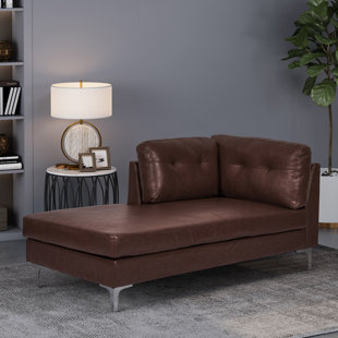 Tufted Faux Leather Right Square Arms Chaise Lounge