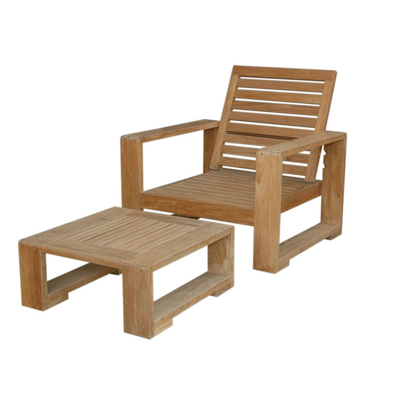 Rosecliff Heights Lochlan Deep Seating Teak Recliner Patio Chair With Sunbrella Cushions And Ottoman Wayfair