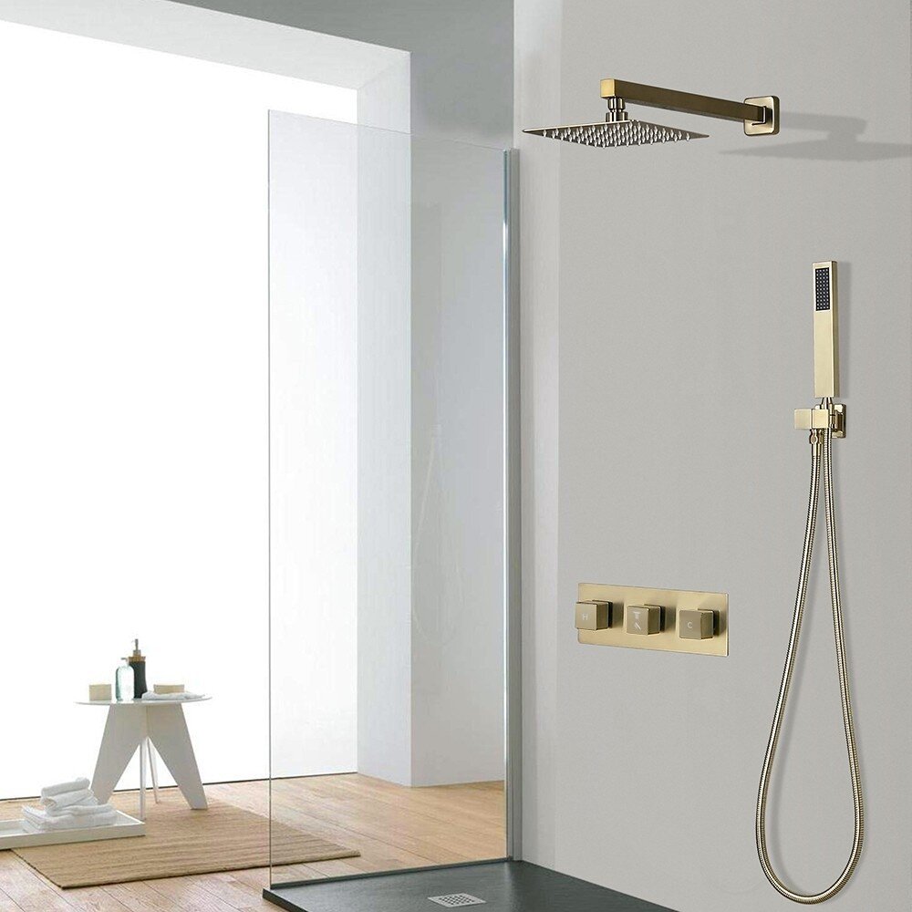 Hand Spray New Bathroom Wall Mounted 8" Golden Shower Head Control Valve Set 