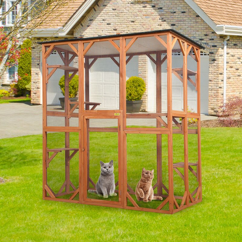 Jaxpety Large Wooden Outdoor Cat Cage with Portable Door | Wayfair