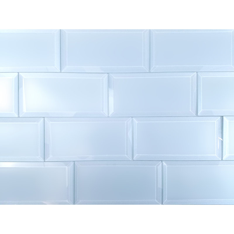 Abolos Frosted Elegance Matte Blue 3 x 6 Beveled Glass Subway Backsplash Tile