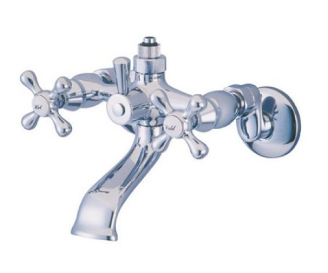 Vintage Double Handle Wall Mount Tub Faucet With Riser Adapter