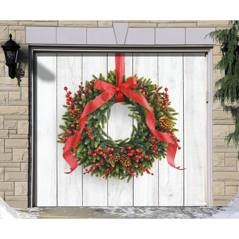 The Holiday Aisle Christmas Wreath Garage Banner Door Mural & Reviews ...