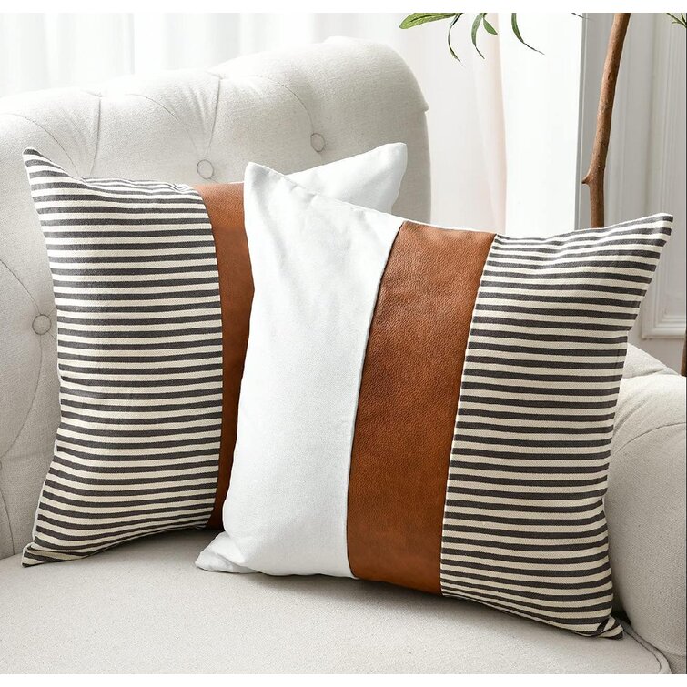 YAERTUN Patchwork Velvet Square Decorative Throw Pillow Cover with Gold Striped Leather Cushion Cases Modern Luxury Pillowcases for Couch Sofa Bed 18x18 Inches Black