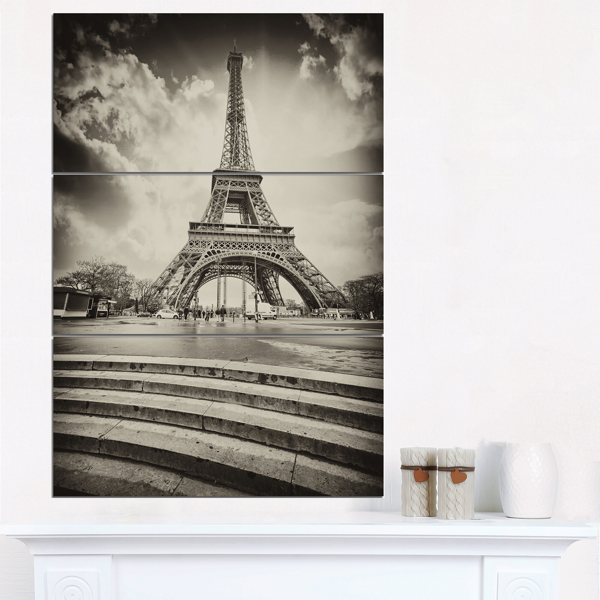 DesignArt Eiffel Tower In Shade - 3 Piece Wrapped Canvas Multi-Piece ...