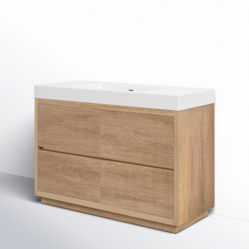 Beira 48" Single Bathroom Vanity Base Finish: North American Oak, Top Finish: White