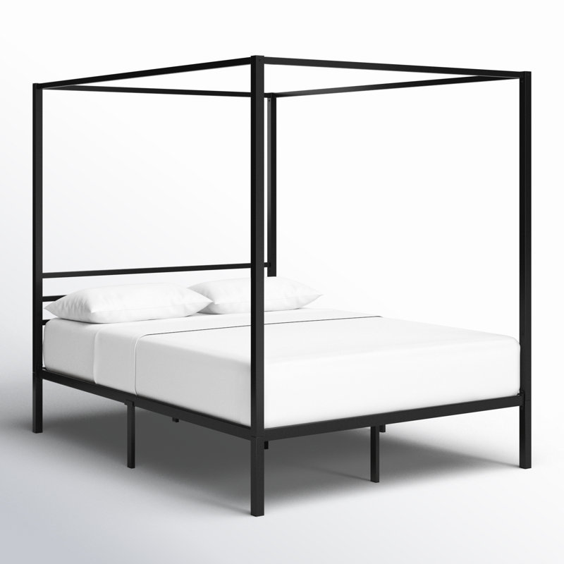 NOT COMPLETE Tabiauea Metal Canopy Bed Frame with Wooden or Metal Slats Color: Black, Size: Full