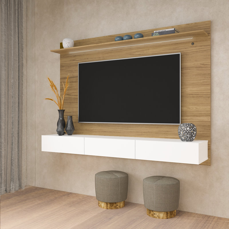 Cajan Floating Entertainment Center, Floating TV Stand, Wall Mounted Entertainment Center for 70" TV Color: Natural