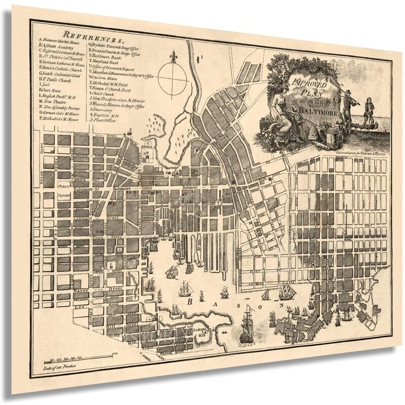 Historic Prints Historix Vintage 1804 Baltimore Map Poster 18x24 Inch Vintage Map Of Baltimore Wall Art Old Baltimore City Map Historic Map Of Baltimore Maryland Plan Of The