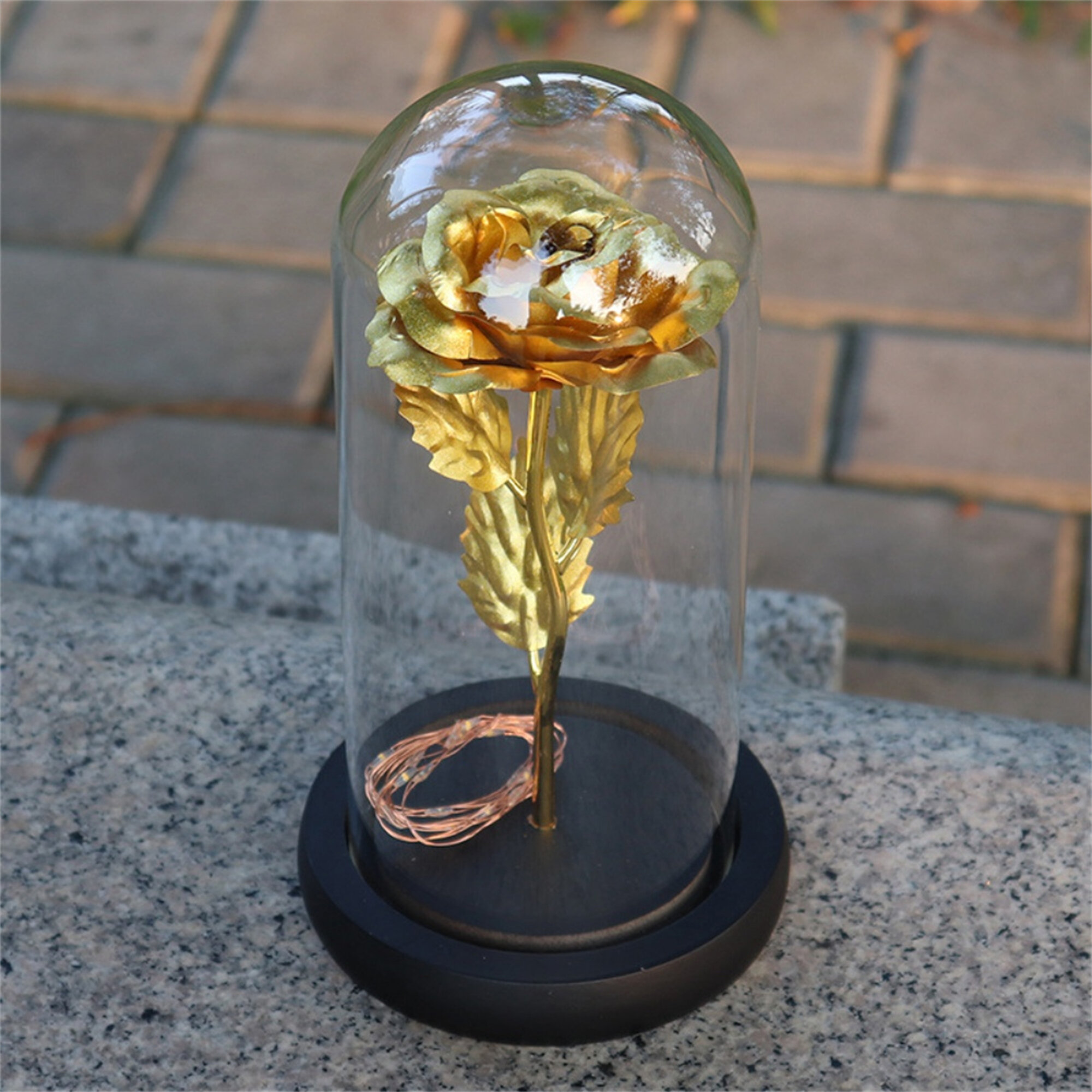 Romantic LED 24K Gold Foil Rose In Glass Dome Flower Light Mother's Day Gifts US