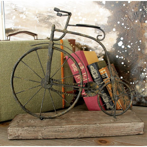 Textured Iron and Fir Decorative Bicycle Sculpture