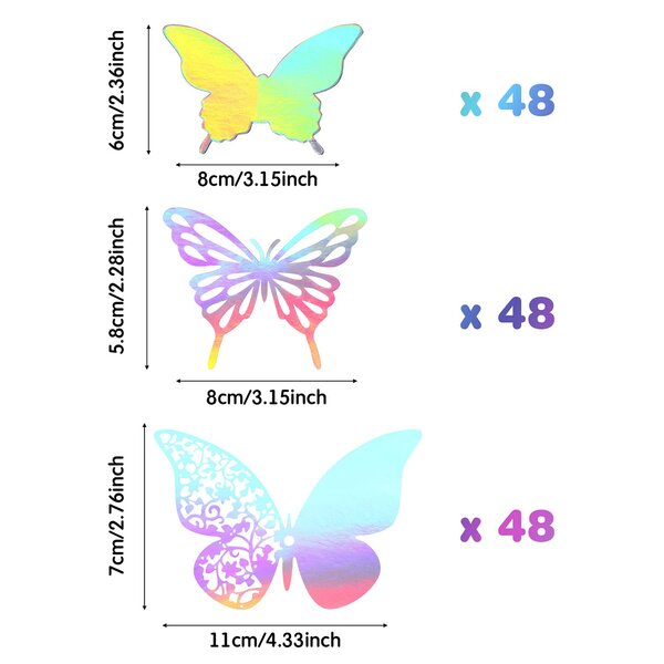 3 Styles 144 Pieces 3D Butterfly Wall Stickers Removable Hollow Butterfly Mural Decals DIY Decorative Wall Art Crafts for Home Wedding Decor Pink