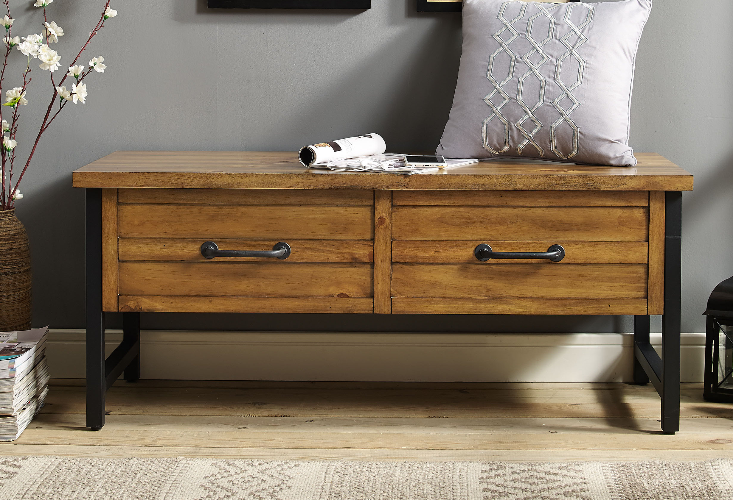 Loon Peak Olinger Entryway Wood Storage Bench Reviews Wayfair