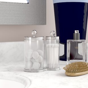 Blue R FLORY Glass Jars Set Bathroom Storage Space Saving Elegant Decor Qtip Holder Vanity Canister Jar Glass with Lid Cotton Swabs Container 2 PCS//set