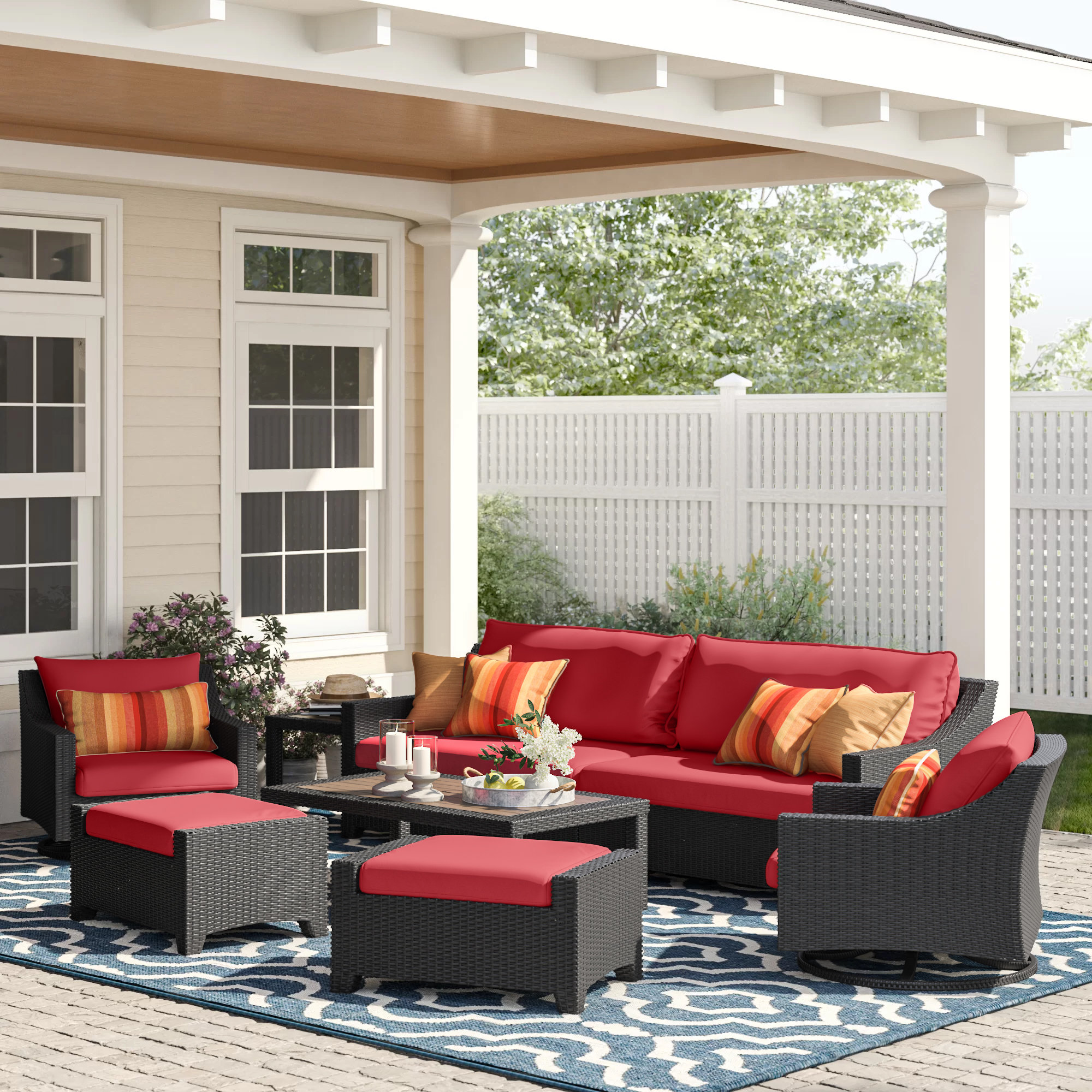 Three Posts Armie 8 Piece Rattan Sunbrella Sofa Seating Group With