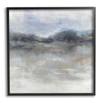 Quiet Distant Landscape Misty Water Reflection by K. Nari - Floater Frame Painting on Canvas