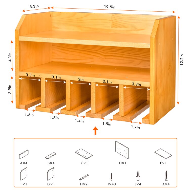 Wood Shelf Organizer Cordless Drill Tool Holder Assembled Power Tool Organizer 8-Slot Organization Storage Rack 