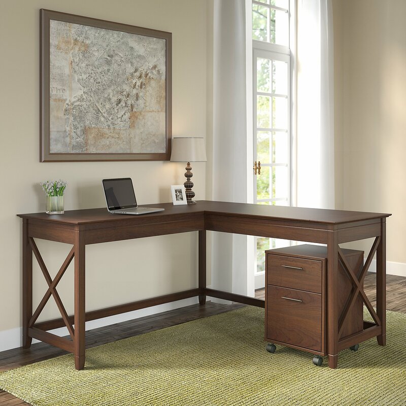 Beachcrest Home Cyra L-Shaped Credenza Desk & Reviews | Wayfair