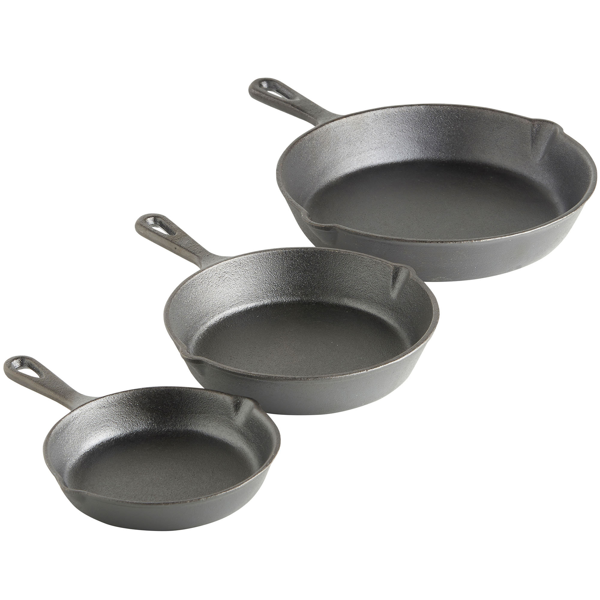 3 PIECE PRE SEASONED CAST IRON NON STICK SKILLET SET GRILL ROUND FRY PAN BLACK