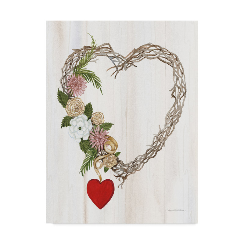 August Grove Rustic Valentine Heart Wreath I Watercolor Painting