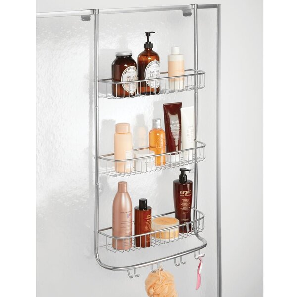 Satin Hanging Bathroom Organiser with Hooks for Loofahs mDesign Over Door Shower Caddy Toiletry Storage Shelves