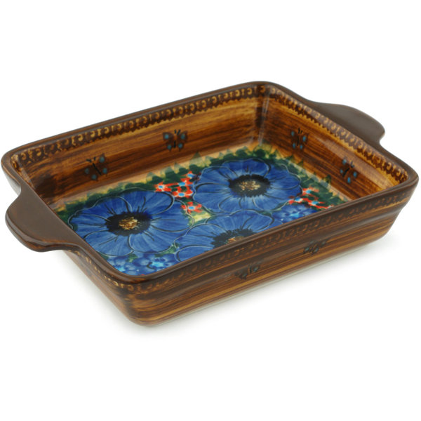 Polmedia Tropical Wildflowers 0 64 Qt Stoneware Rectangular Polish Pottery Baker Wayfair
