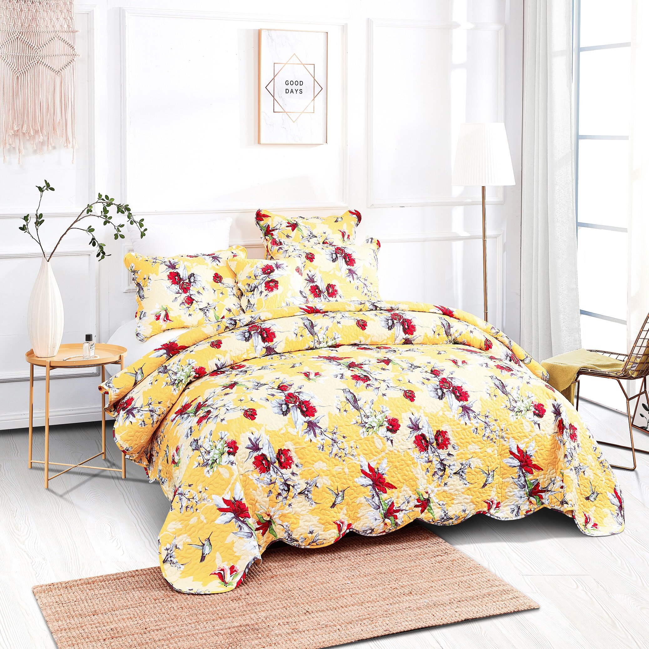 yellow quilted bedspread