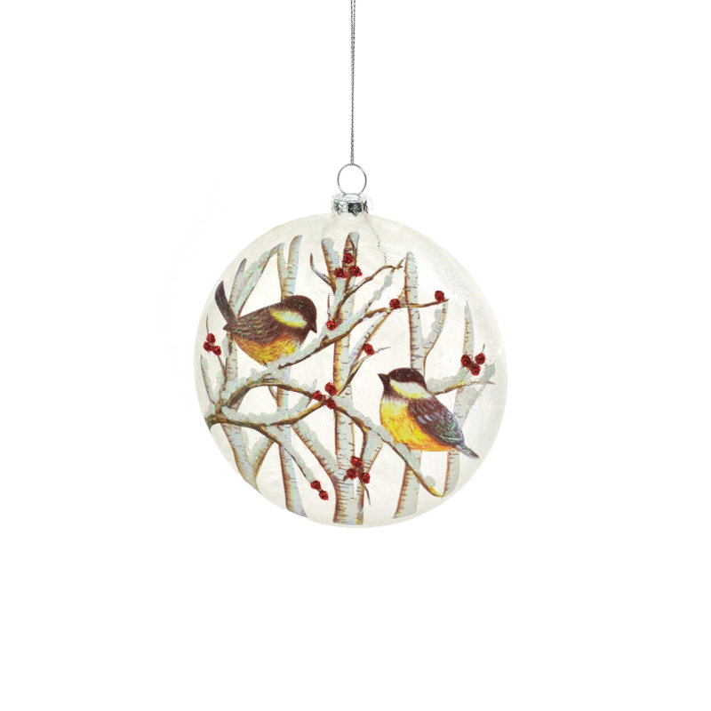 The Holiday Aisle Glass Sparrows In Trees Frosted Oval Hanging Figurine Ornament Wayfair