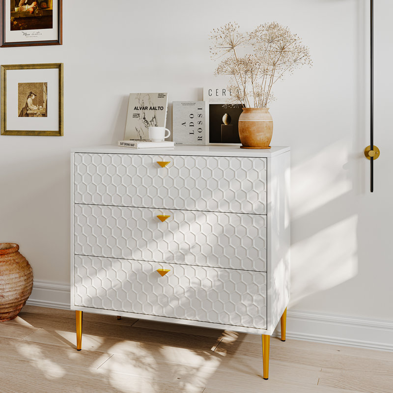 High Gloss 3 - Drawer 32'' Tall Dresser & Chest Color: White