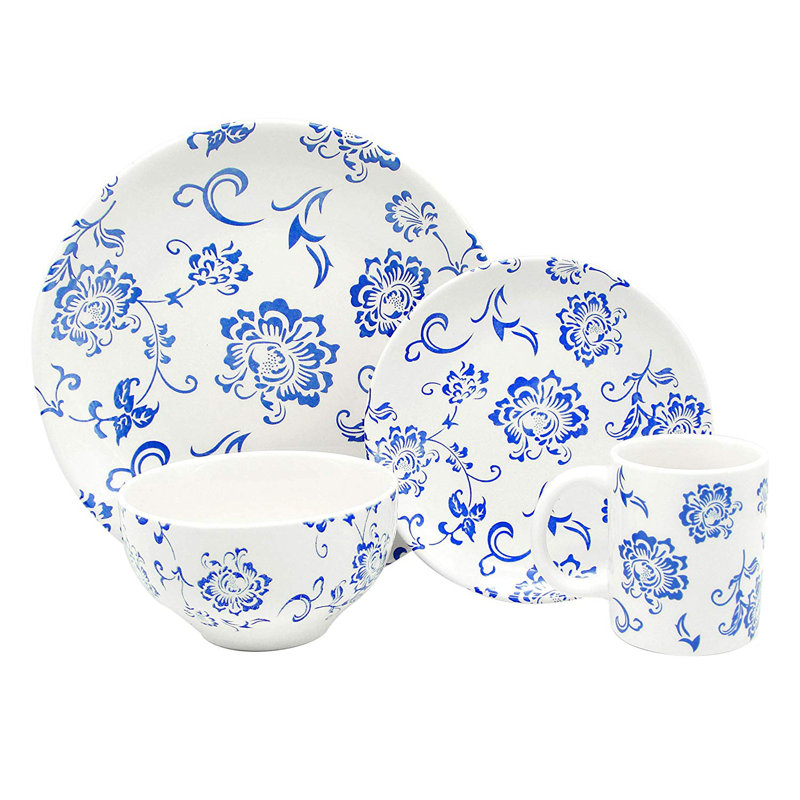 Melange Porcelain 16 Piece Dinnerware Set Indigo Royale 16 Piece Dinnerware Set Indigo Royale